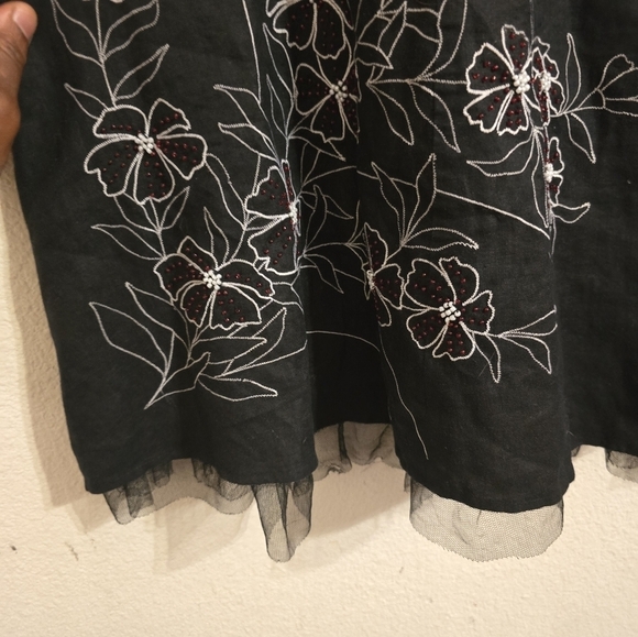 Nikki Valentine Womens Dress Black Sz 8 Irish Linen Embroidered Beaded  Boho Art - Picture 9 of 15